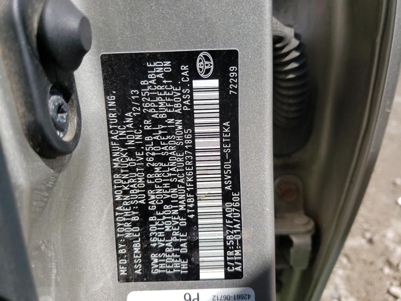 Photo 10 from auction – 2014 TOYOTA CAMRY L with VIN 4T4BF1FK6ER371865