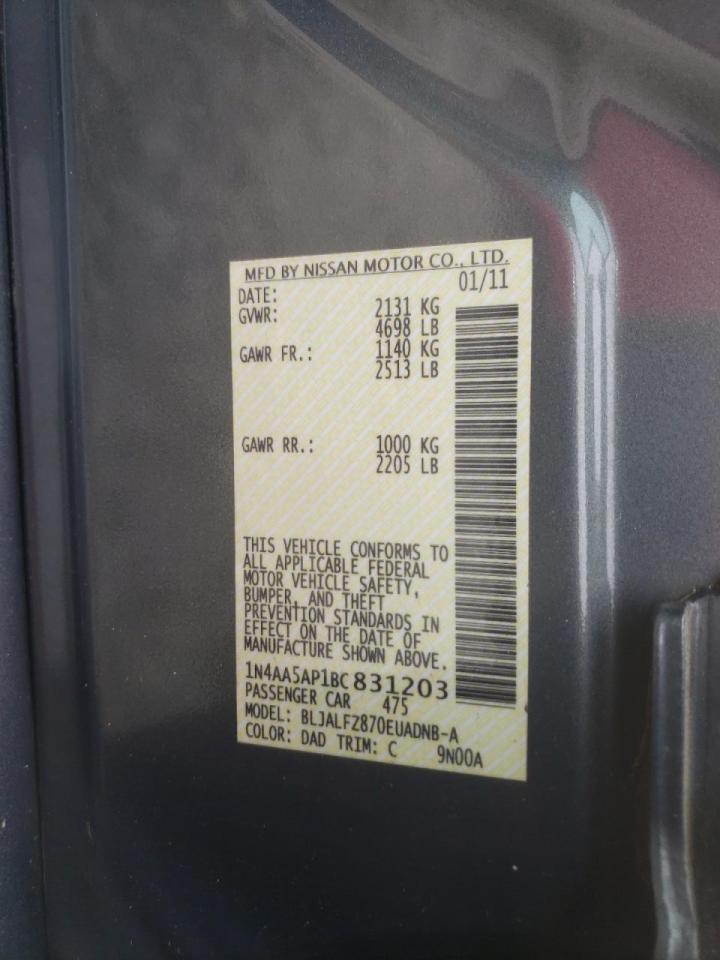 Photo 10 from auction – 2011 NISSAN MAXIMA S with VIN 1N4AA5AP1BC831203