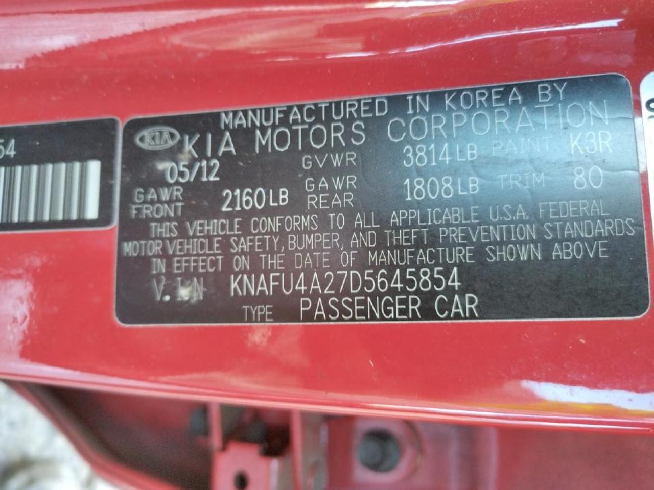 Photo 10 from auction – 2013 KIA FORTE EX with VIN KNAFU4A27D5645854
