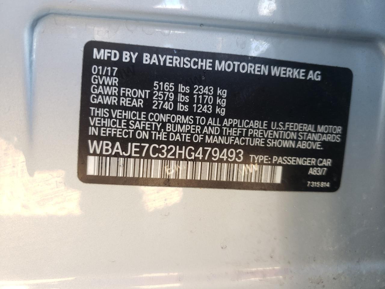 Photo 10 from auction – 2017 BMW 540 XI with VIN WBAJE7C32HG479493