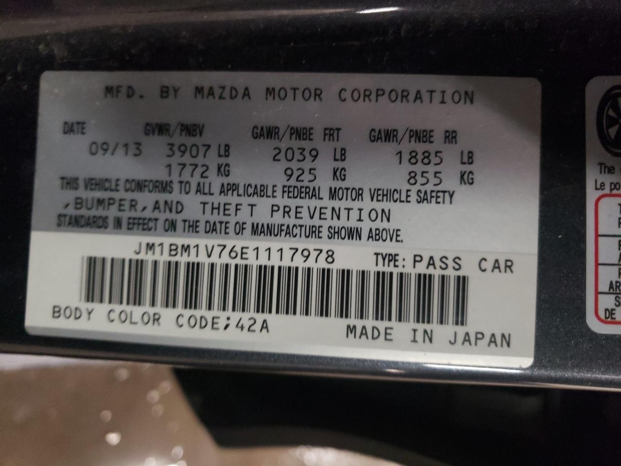 Photo 10 from auction – 2014 MAZDA 3 TOURING with VIN JM1BM1V76E1117978