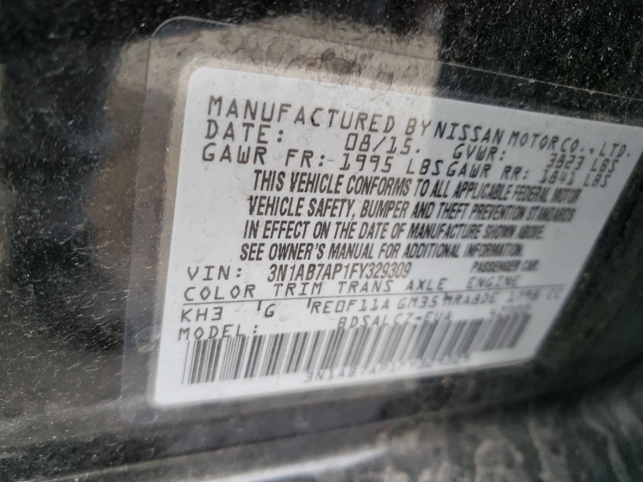 Photo 10 from auction – 2015 NISSAN SENTRA S with VIN 3N1AB7AP1FY329309