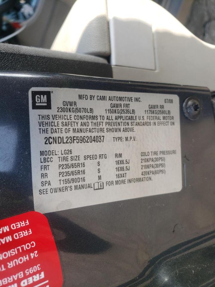 Photo 10 from auction – 2009 CHEVROLET EQUINOX LS with VIN 2CNDL23F596204037