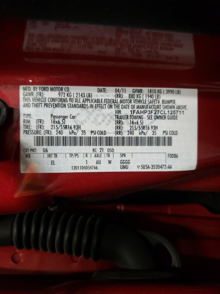 Photo 10 from auction – 2012 FORD FOCUS SE with VIN 1FAHP3F27CL125711