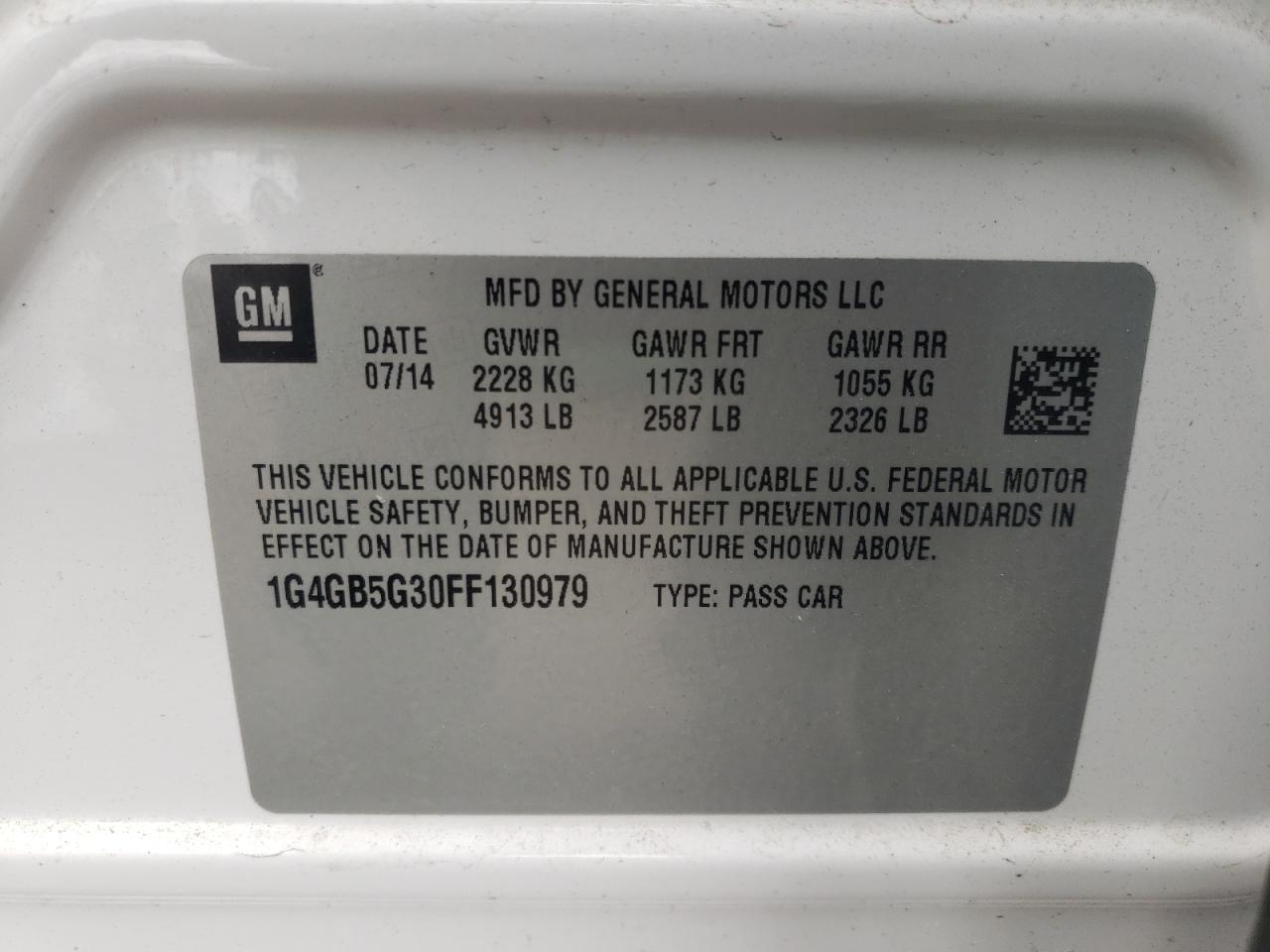 Photo 10 from auction – 2015 BUICK LACROSSE with VIN 1G4GB5G30FF130979