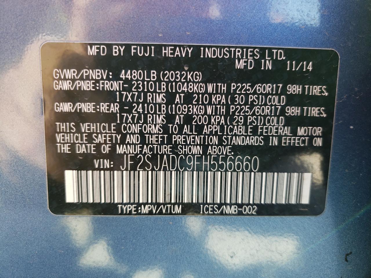 Photo 10 from auction – 2015 SUBARU FORESTER 2 with VIN JF2SJADC9FH556660