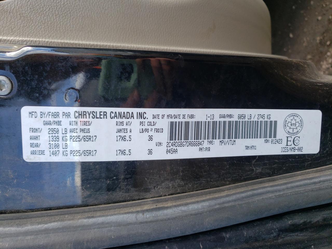 Photo 10 from auction – 2013 DODGE GRAND CARA with VIN 2C4RDGBG7DR666847