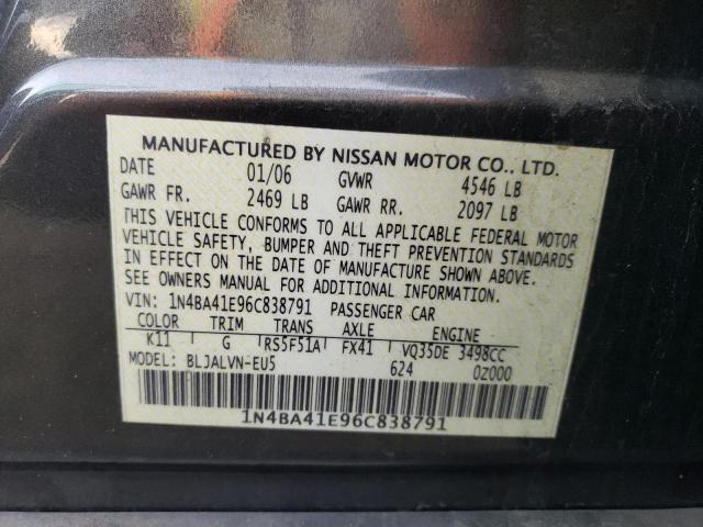 Photo 10 from auction – 2006 NISSAN MAXIMA SE with VIN 1N4BA41E96C838791