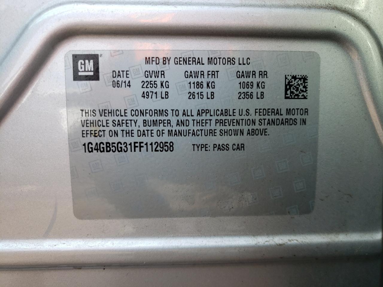 Photo 10 from auction – 2015 BUICK LACROSSE with VIN 1G4GB5G31FF112958