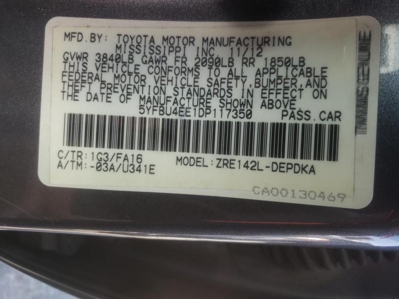 Photo 10 from auction – 2013 TOYOTA COROLLA BA with VIN 5YFBU4EE1DP117350