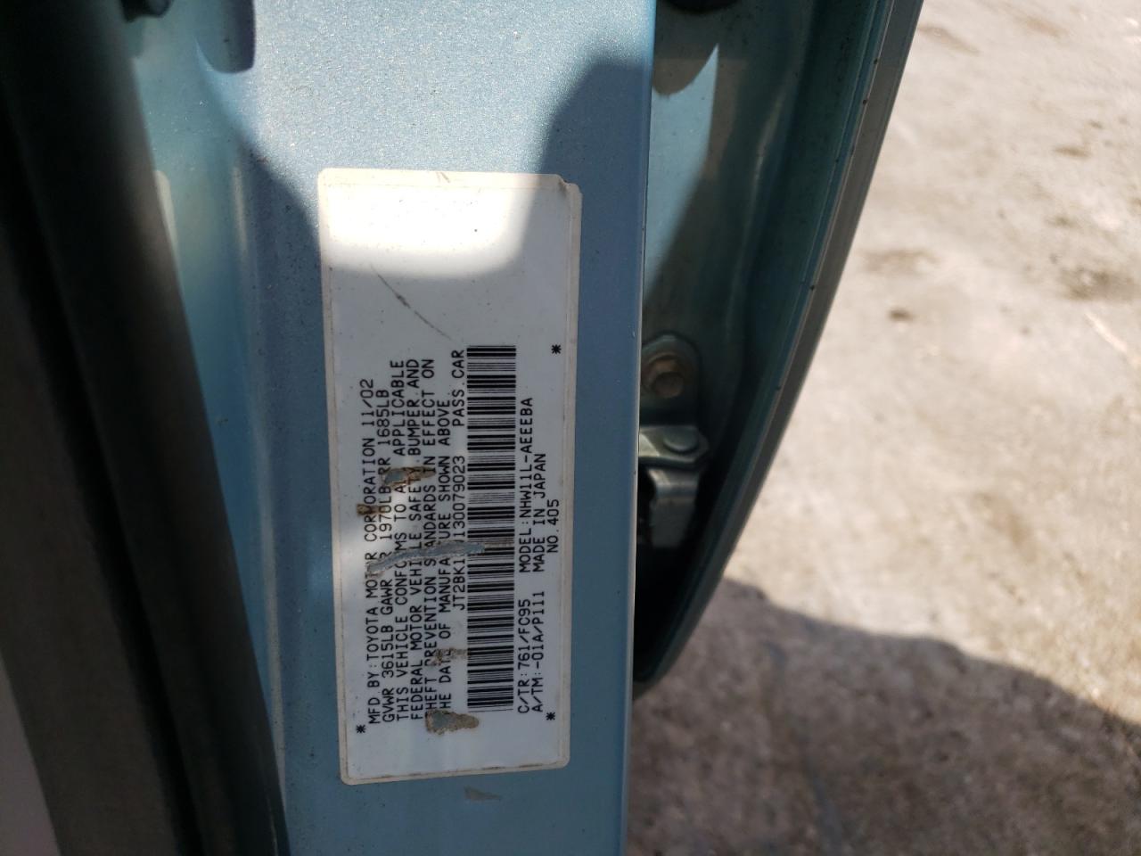 Photo 10 from auction – 2003 TOYOTA PRIUS with VIN JT2BK12U130079023