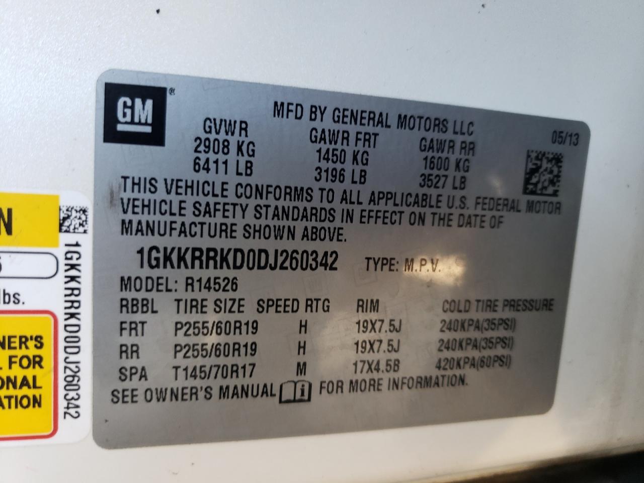 Photo 10 from auction – 2013 GMC ACADIA SLT with VIN 1GKKRRKD0DJ260342