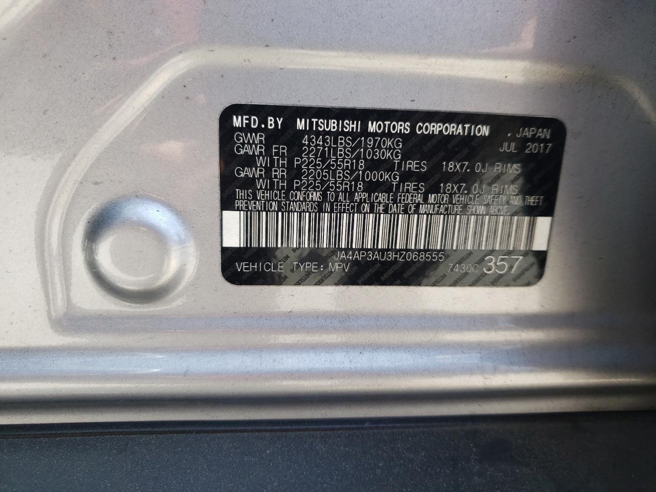 Photo 10 from auction – 2017 MITSUBISHI OUTLANDER with VIN JA4AP3AU3HZ068555