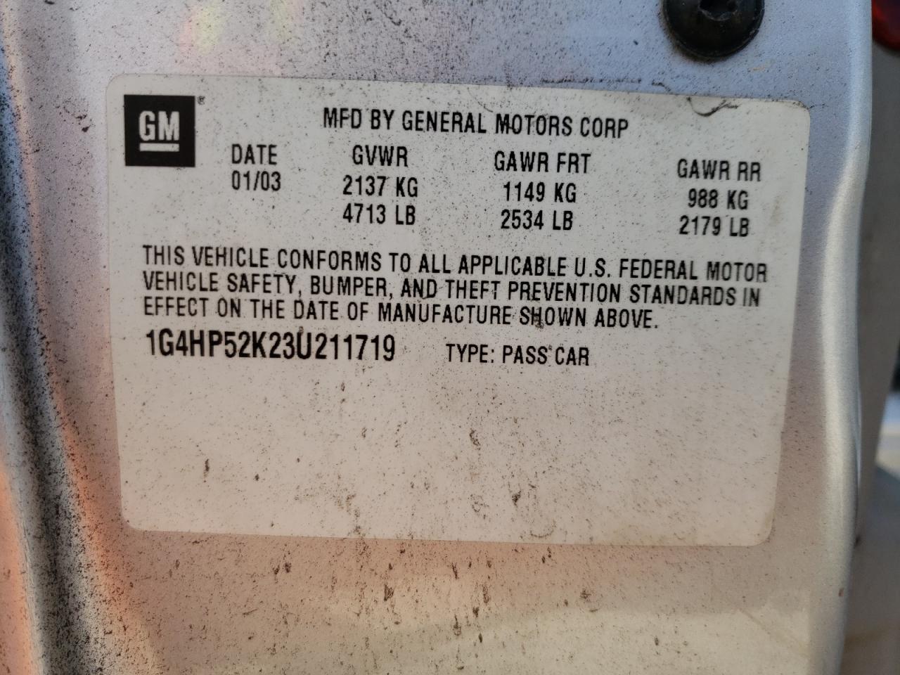Photo 10 from auction – 2003 BUICK LESABRE CU with VIN 1G4HP52K23U211719