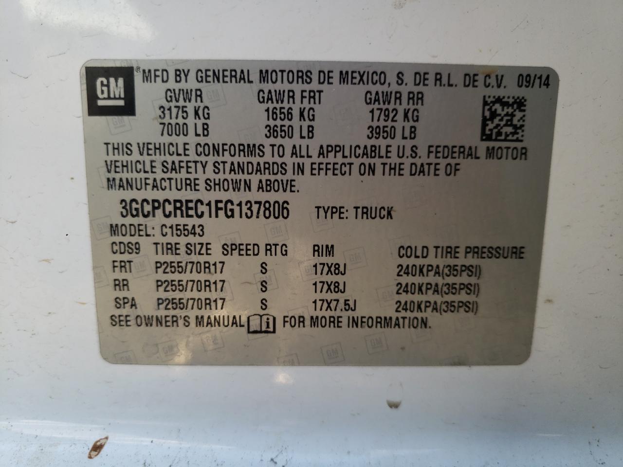 Photo 10 from auction – 2015 CHEVROLET SILVERADO with VIN 3GCPCREC1FG137806