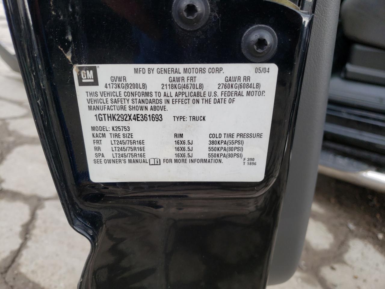 Photo 10 from auction – 2004 GMC SIERRA K25 with VIN 1GTHK292X4E361693