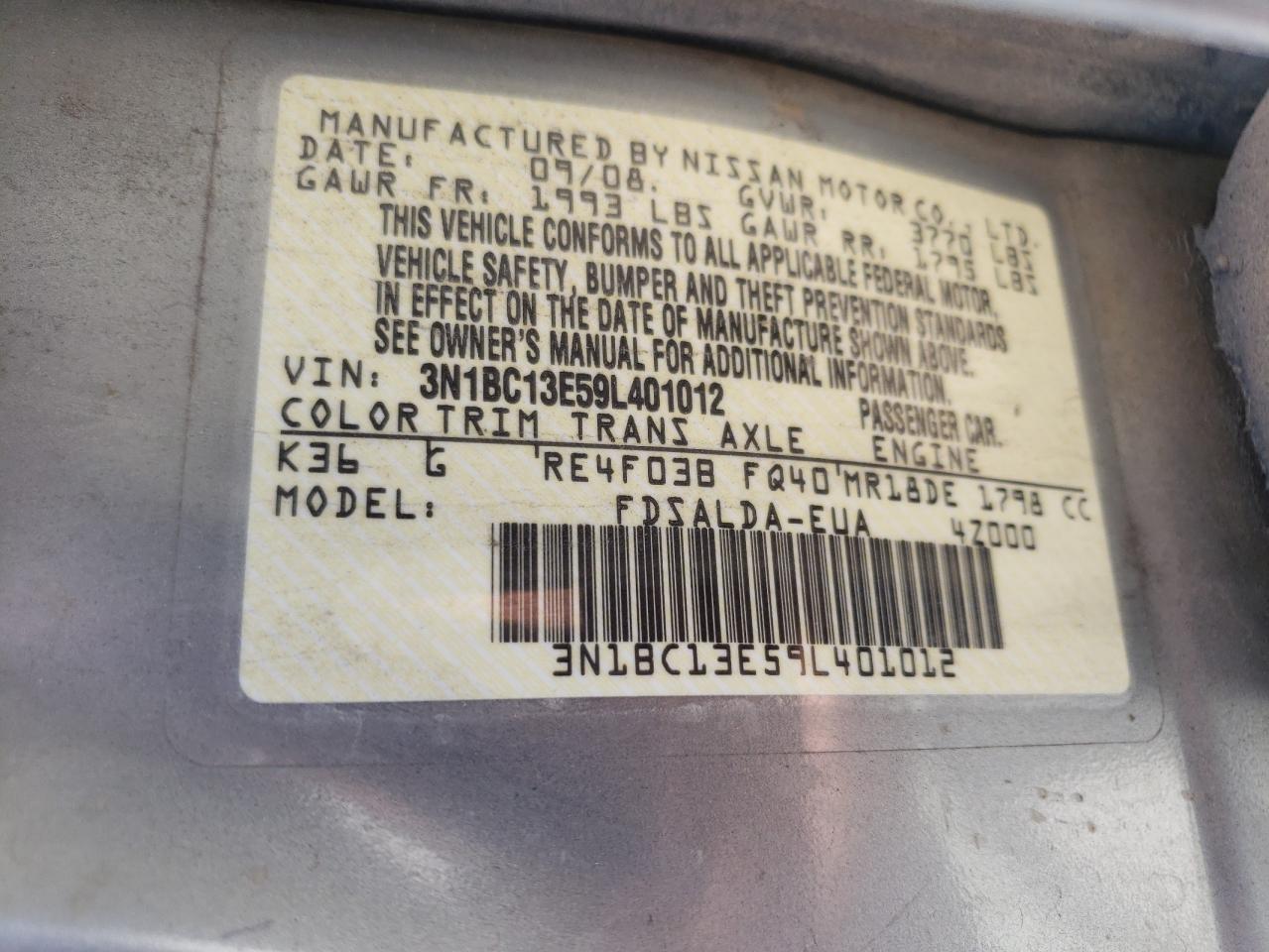 Photo 10 from auction – 2009 NISSAN VERSA S with VIN 3N1BC13E59L401012
