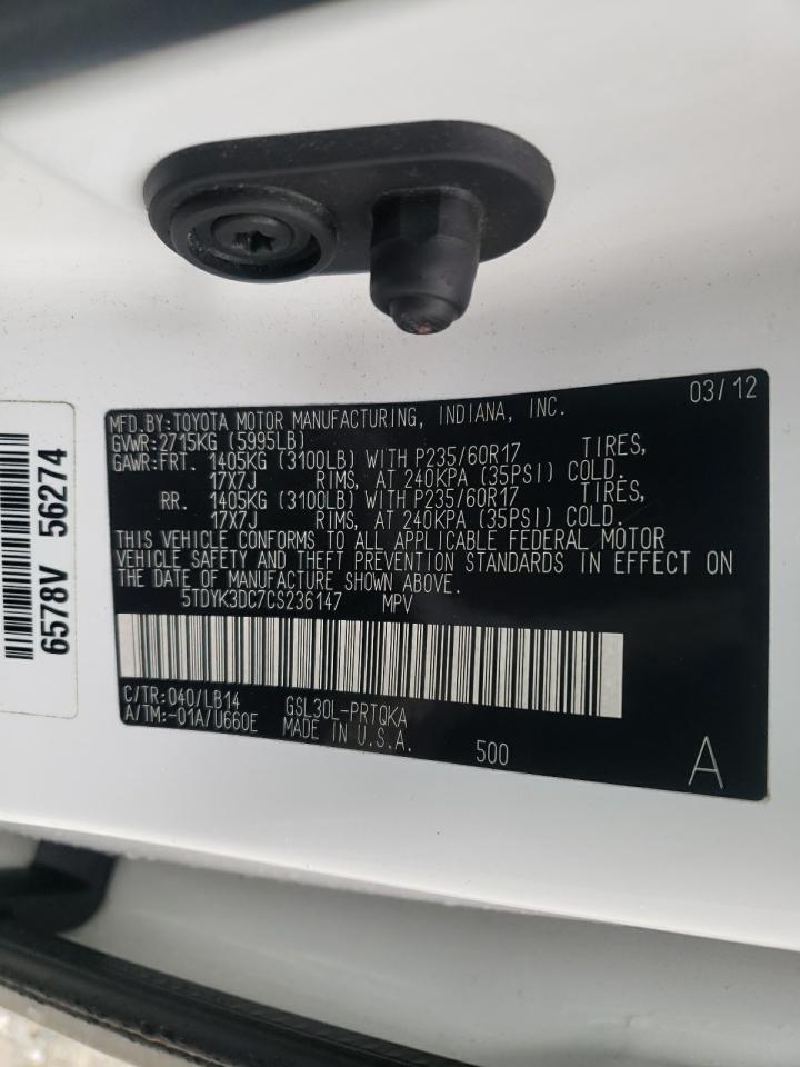 Photo 10 from auction – 2012 TOYOTA SIENNA XLE with VIN 5TDYK3DC7CS236147