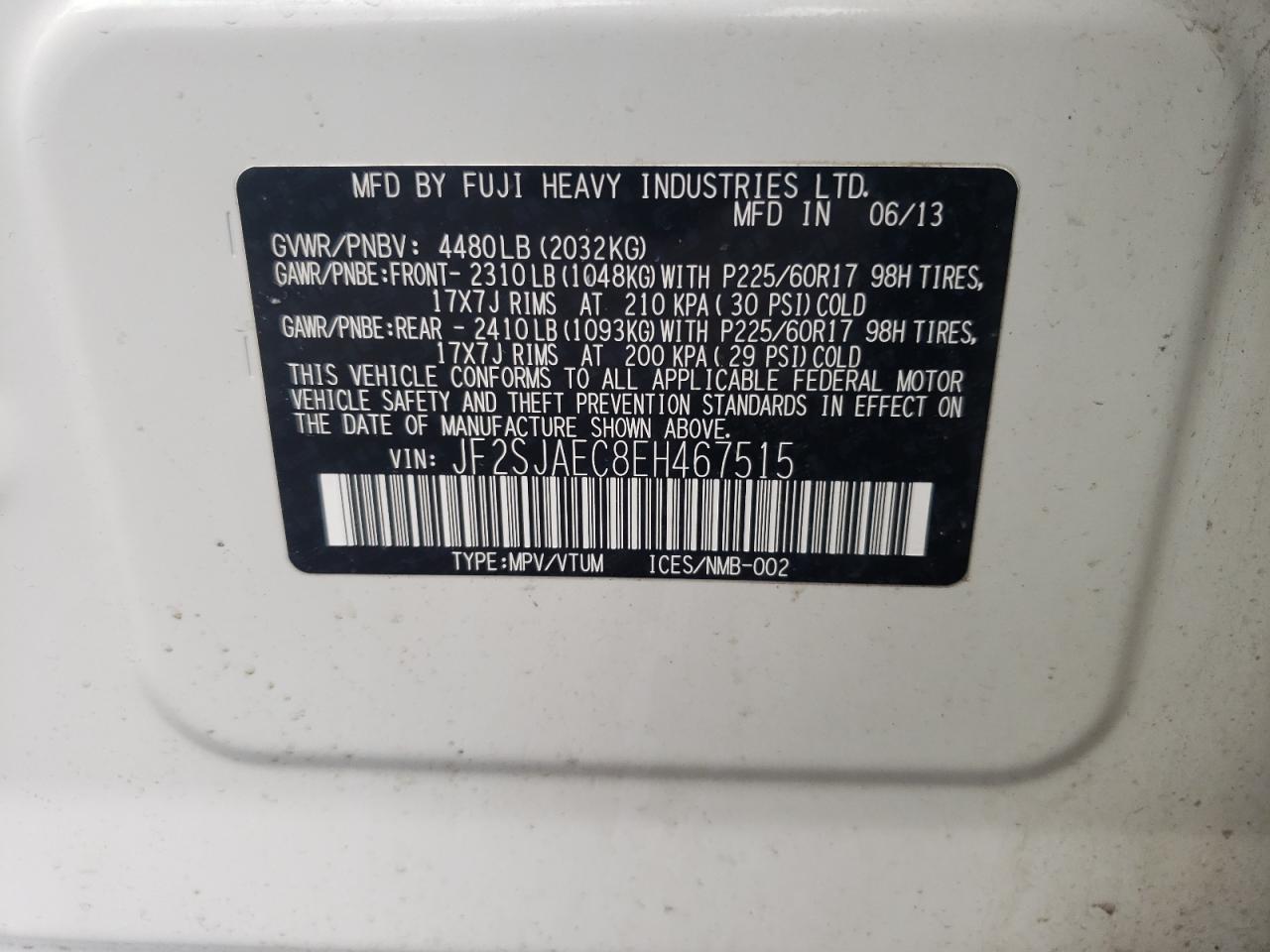 Photo 10 from auction – 2014 SUBARU FORESTER 2 with VIN JF2SJAEC8EH467515
