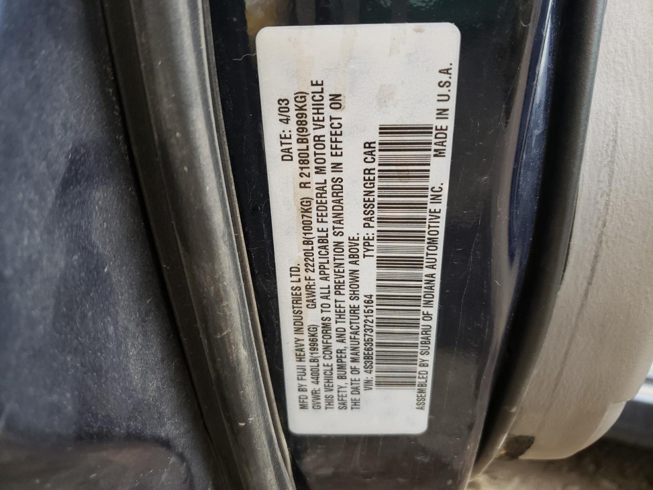 Photo 10 from auction – 2003 SUBARU LEGACY L with VIN 4S3BE635737215164
