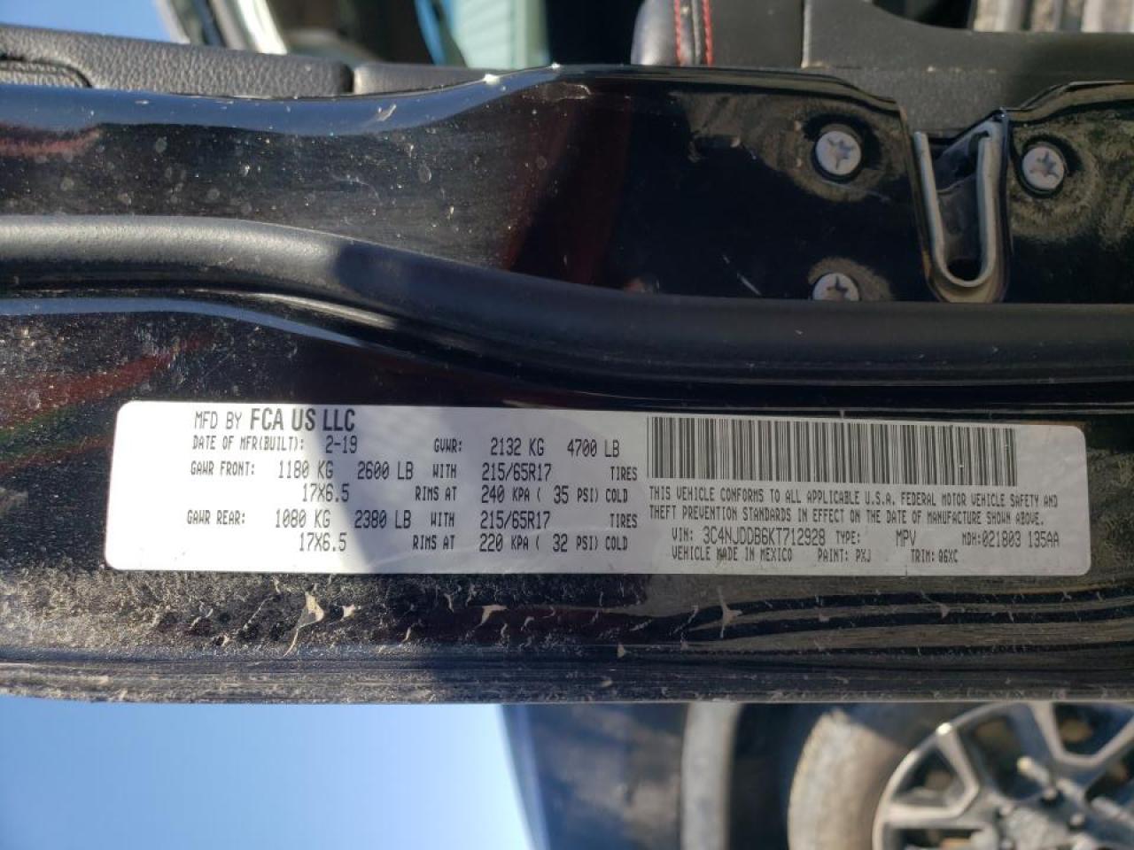 Photo 10 from auction – 2019 JEEP COMPASS TR with VIN 3C4NJDDB6KT712928