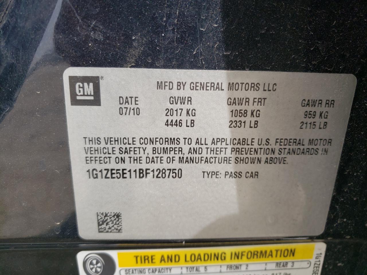 Photo 10 from auction – 2011 CHEVROLET MALIBU LTZ with VIN 1G1ZE5E11BF128750