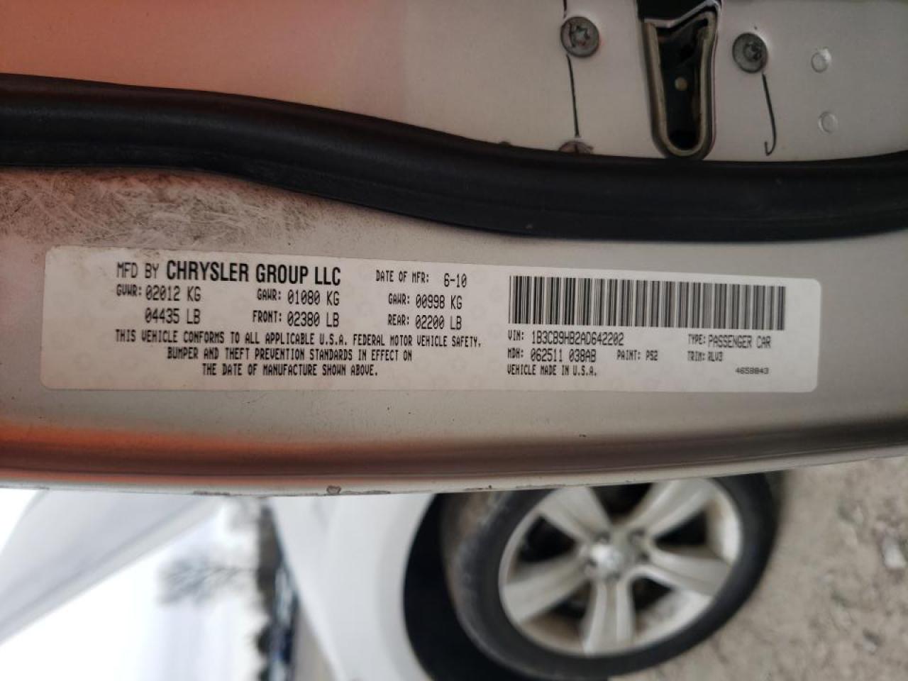 Photo 10 from auction – 2010 DODGE CALIBER UP with VIN 1B3CB9HB2AD642202