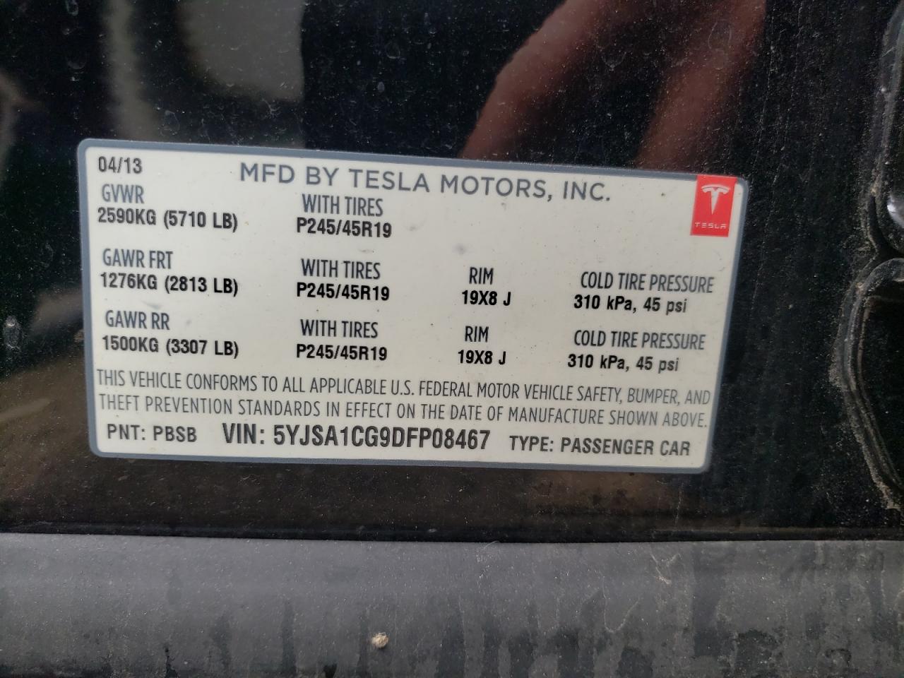 Photo 10 from auction – 2013 TESLA MODEL S with VIN 5YJSA1CG9DFP08467