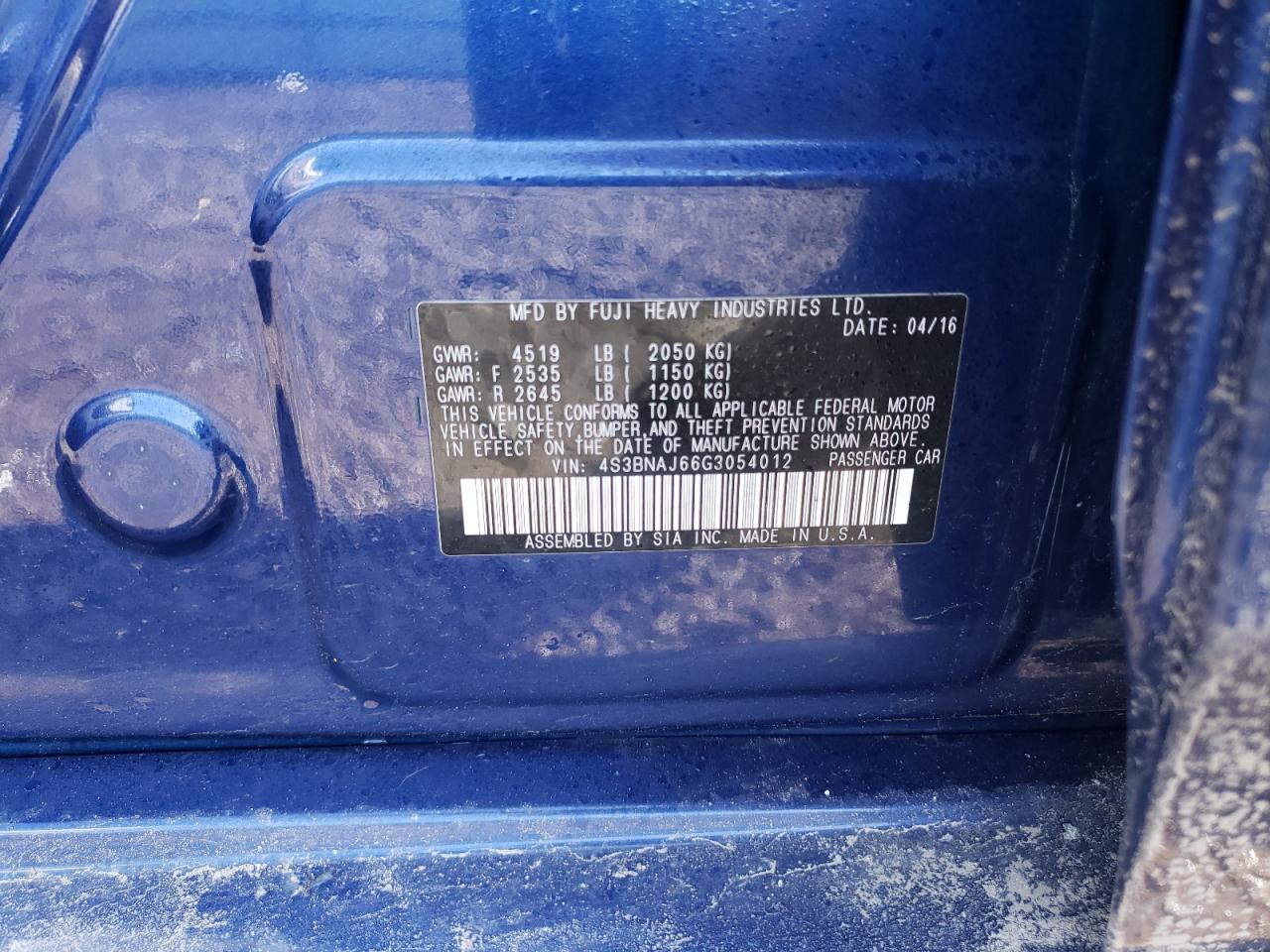 Photo 10 from auction – 2016 SUBARU LEGACY 2.5 with VIN 4S3BNAJ66G3054012