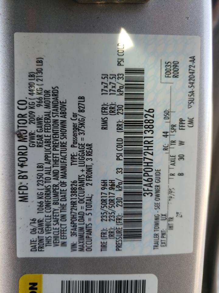 Photo 10 from auction – 2017 FORD FUSION SE with VIN 3FA6P0H72HR138826