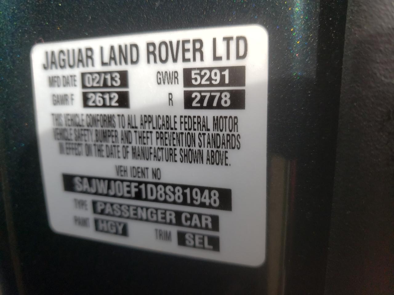 صورة رقم 10 من المزاد - 2013 JAGUAR XF مع VIN SAJWJ0EF1D8S81948