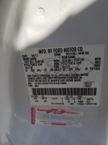 Photo 10 from auction – 2012 FORD ESCAPE XLT with VIN 1FMCU0D70CKA91686