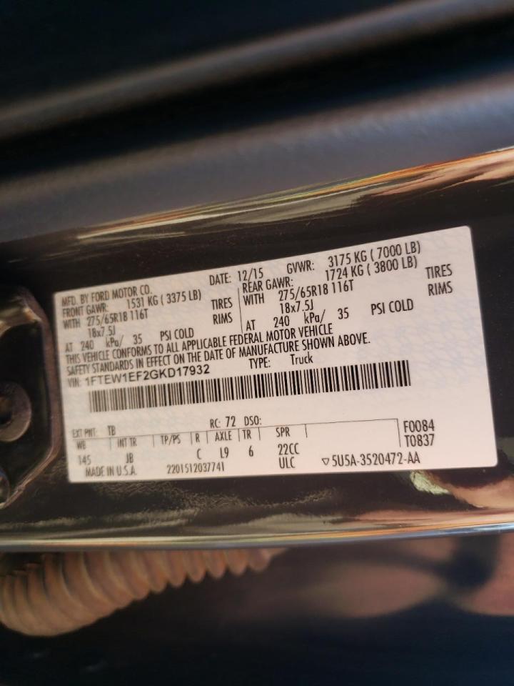 Photo 10 from auction – 2016 FORD F150 SUPER with VIN 1FTEW1EF2GKD17932