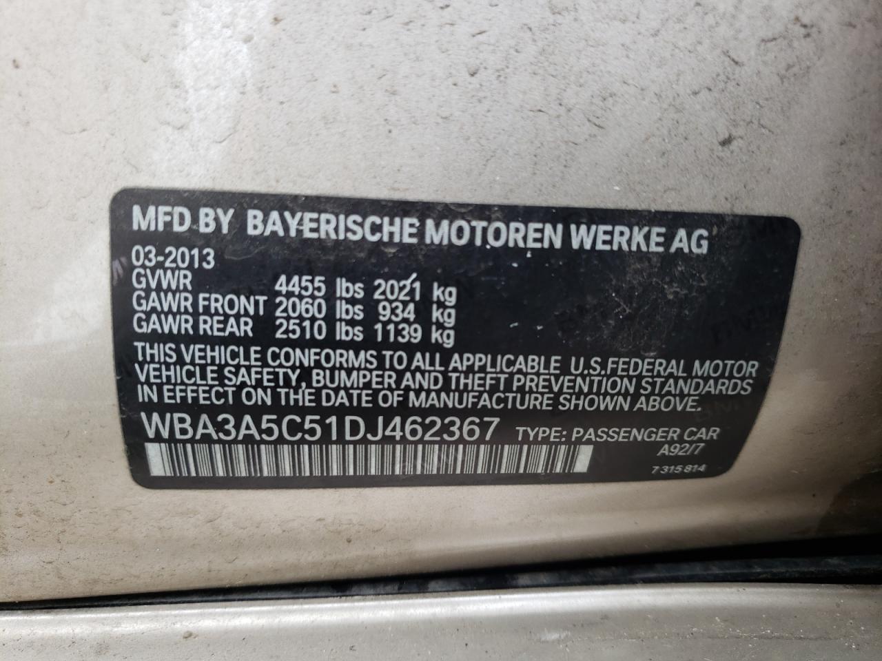 Photo 10 from auction – 2013 BMW 328 I with VIN WBA3A5C51DJ462367