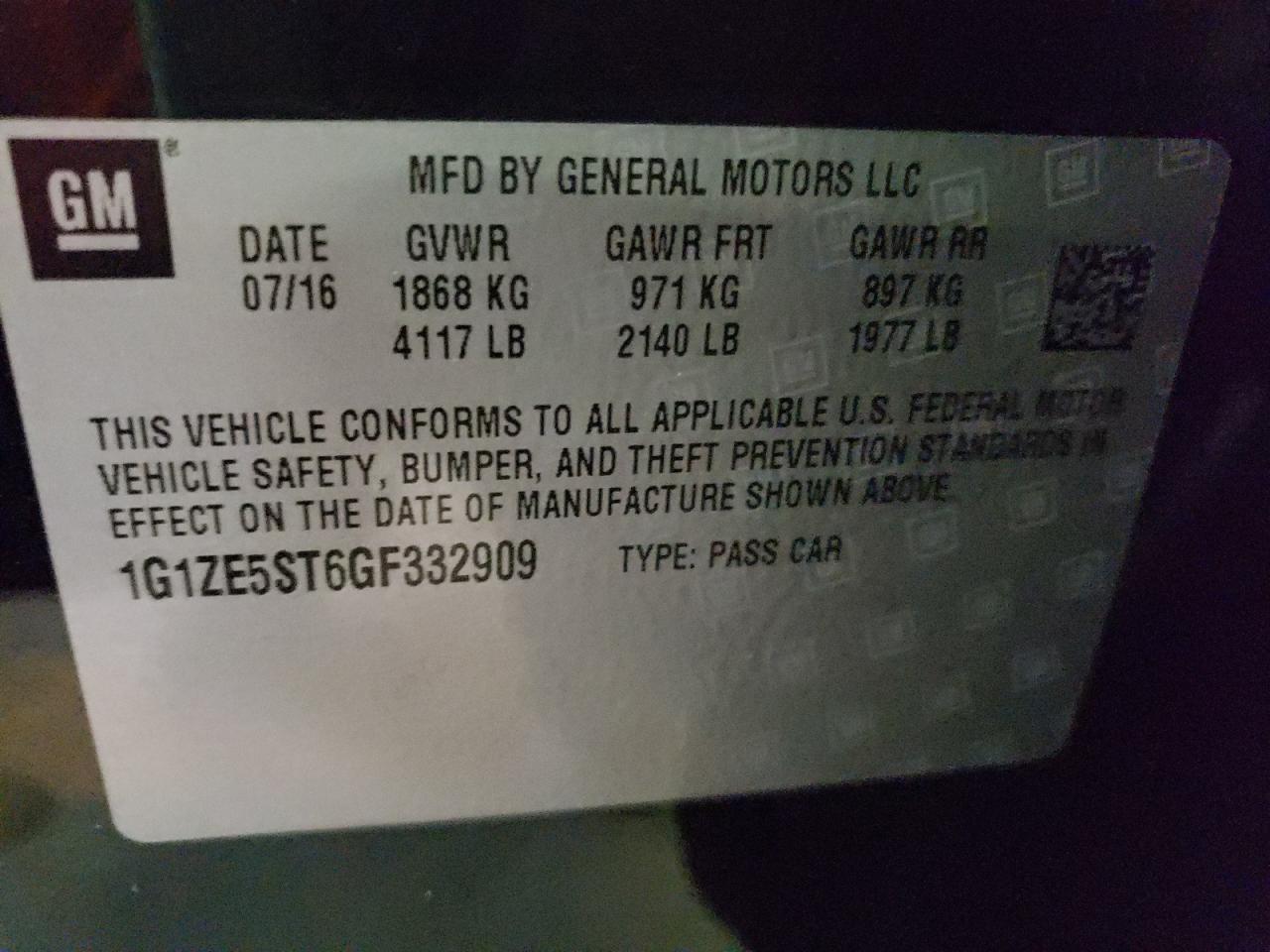 Photo 10 from auction – 2016 CHEVROLET MALIBU LT with VIN 1G1ZE5ST6GF332909
