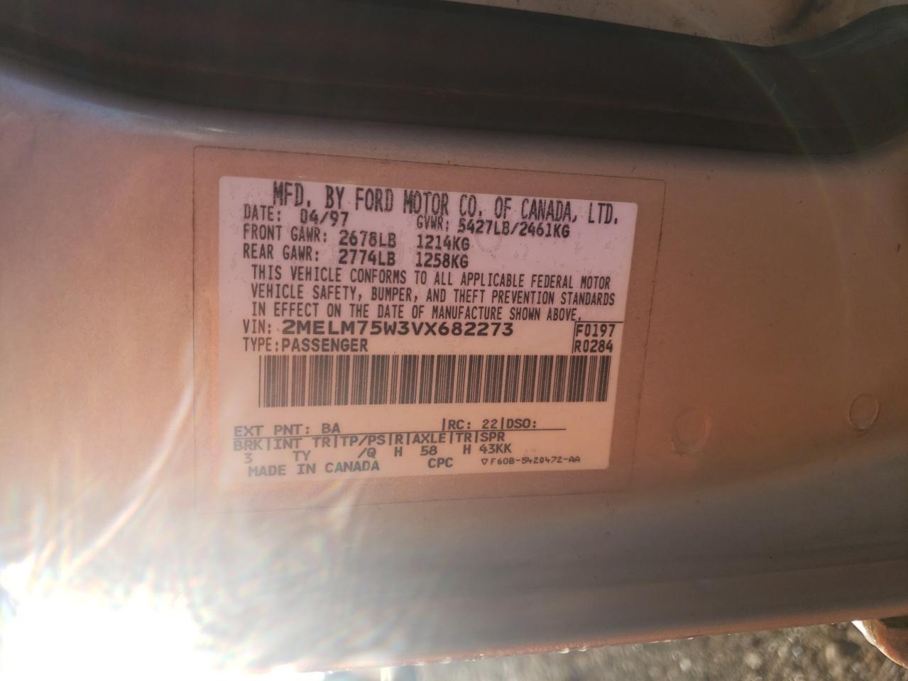 Photo 10 from auction – 1997 MERCURY GRAND MARQ with VIN 2MELM75W3VX682273