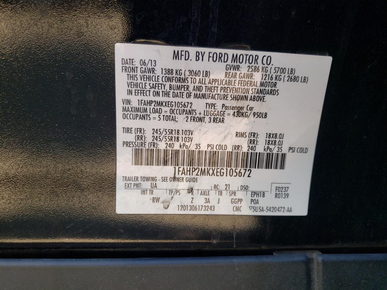 Photo 10 from auction – 2014 FORD TAURUS POL with VIN 1FAHP2MKXEG105672