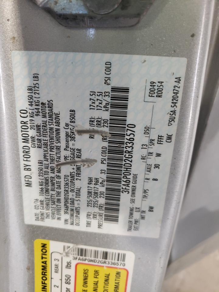 Photo 10 from auction – 2016 FORD FUSION SE with VIN 3FA6P0HD2GR336570