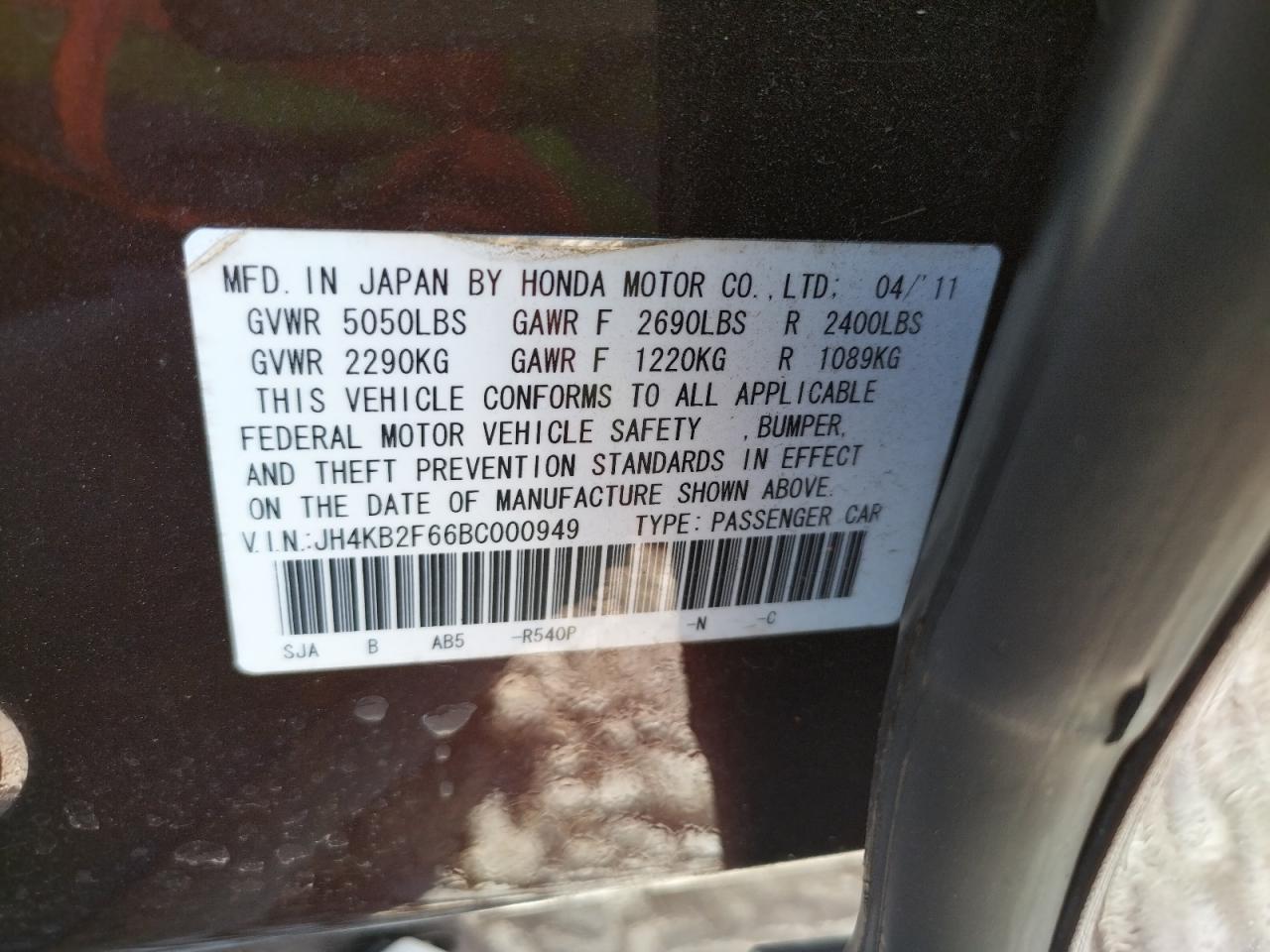 Photo 10 from auction – 2011 ACURA RL with VIN JH4KB2F66BC000949