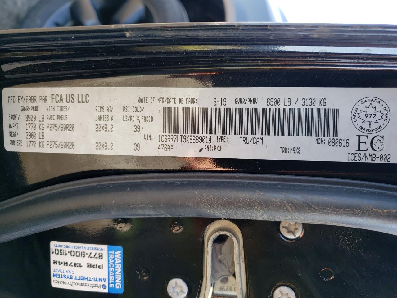 Photo 10 from auction – 2019 RAM 1500 CLASS with VIN 1C6RR7LT9KS689014