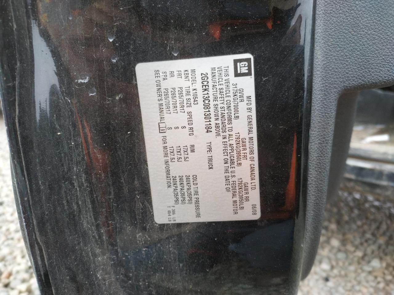 Photo 10 from auction – 2008 CHEVROLET SILVERADO with VIN 2GCEK13C081301184