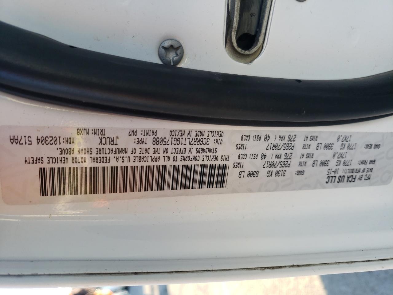 Photo 10 from auction – 2016 RAM 1500 SLT with VIN 3C6RR7LT1GG175088