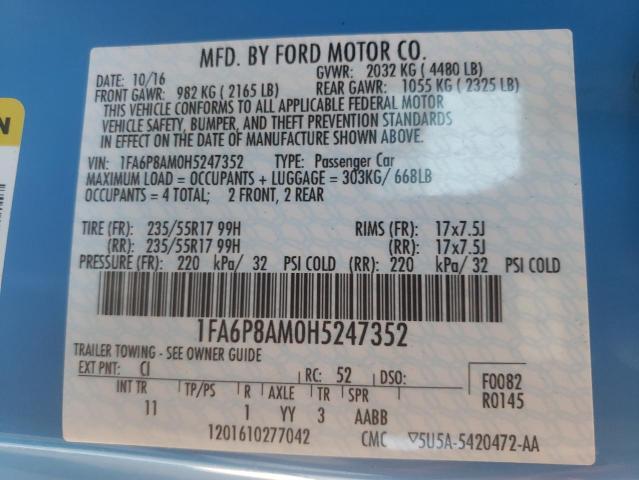 Photo 10 from auction – 2017 FORD MUSTANG with VIN 1FA6P8AM0H5247352