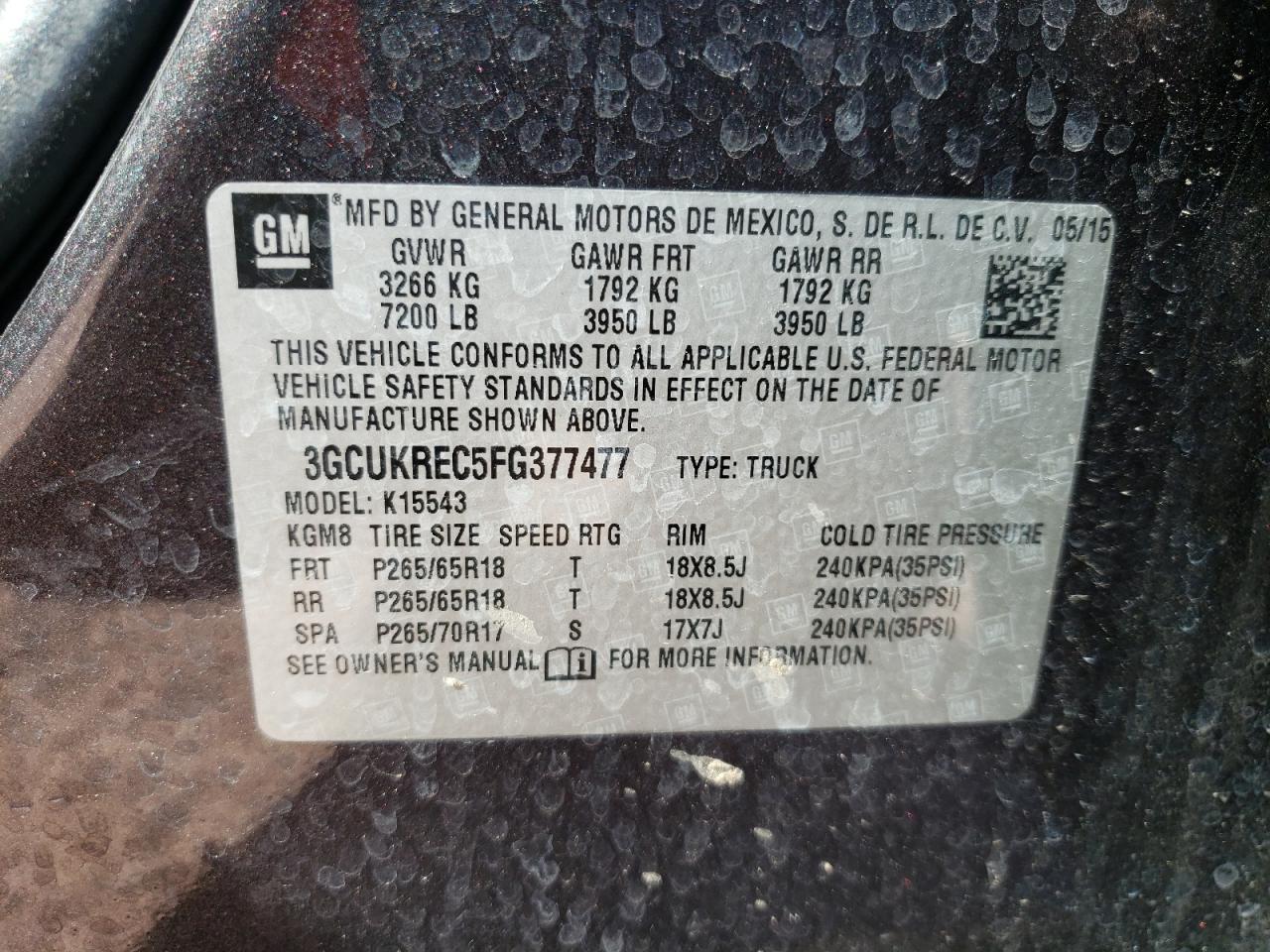 Photo 10 from auction – 2015 CHEVROLET SILVERADO with VIN 3GCUKREC5FG377477