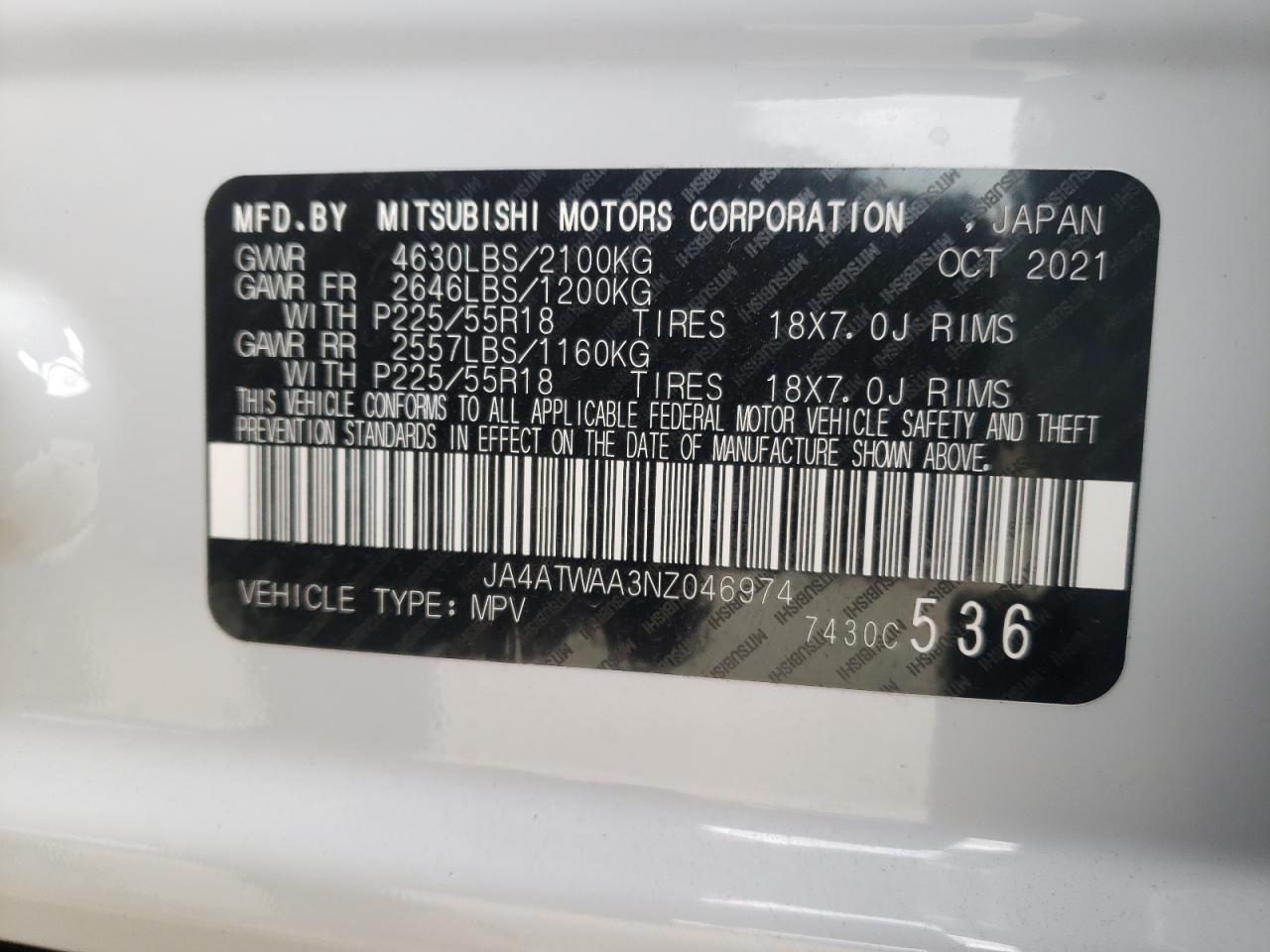 Photo 10 from auction – 2022 MITSUBISHI ECLIPSE CR with VIN JA4ATWAA3NZ046974