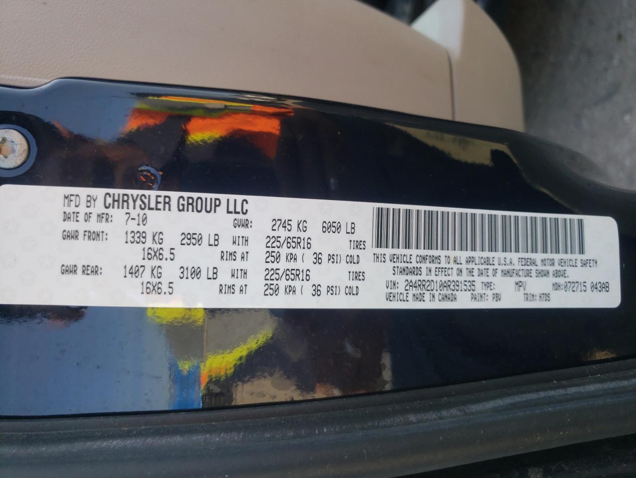 Photo 10 from auction – 2010 CHRYSLER TOWN & COU with VIN 2A4RR2D10AR391535