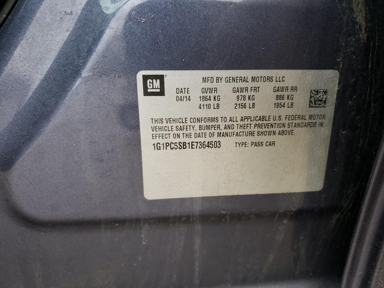 Photo 10 from auction – 2014 CHEVROLET CRUZE LT with VIN 1G1PC5SB1E7364503