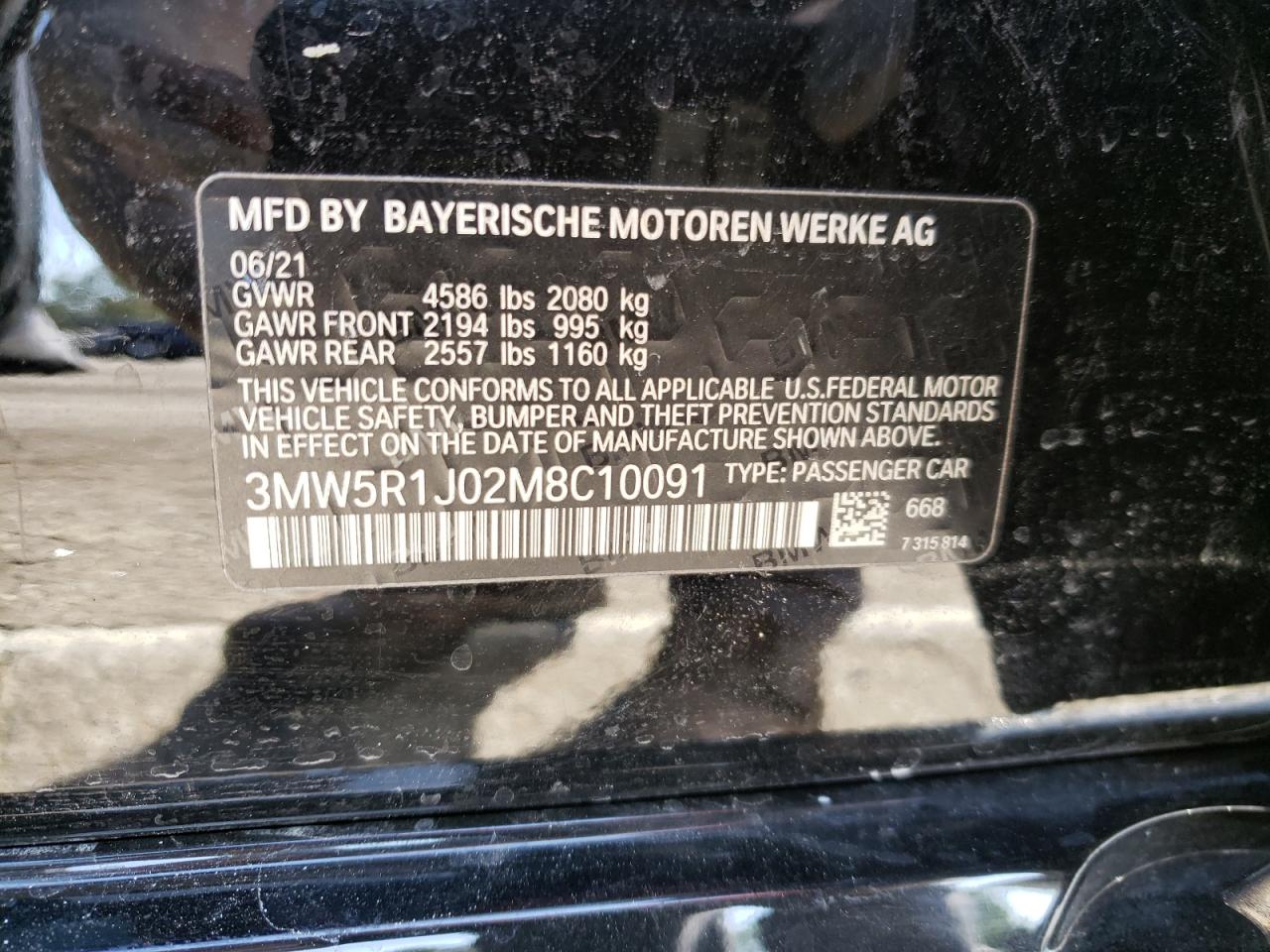 Photo 10 from auction – 2021 BMW 330I with VIN 3MW5R1J02M8C10091