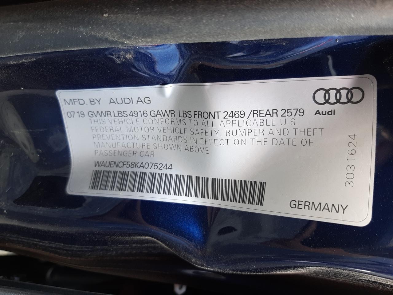 Photo 10 from auction – 2019 AUDI A5 PREMIUM with VIN WAUENCF58KA075244