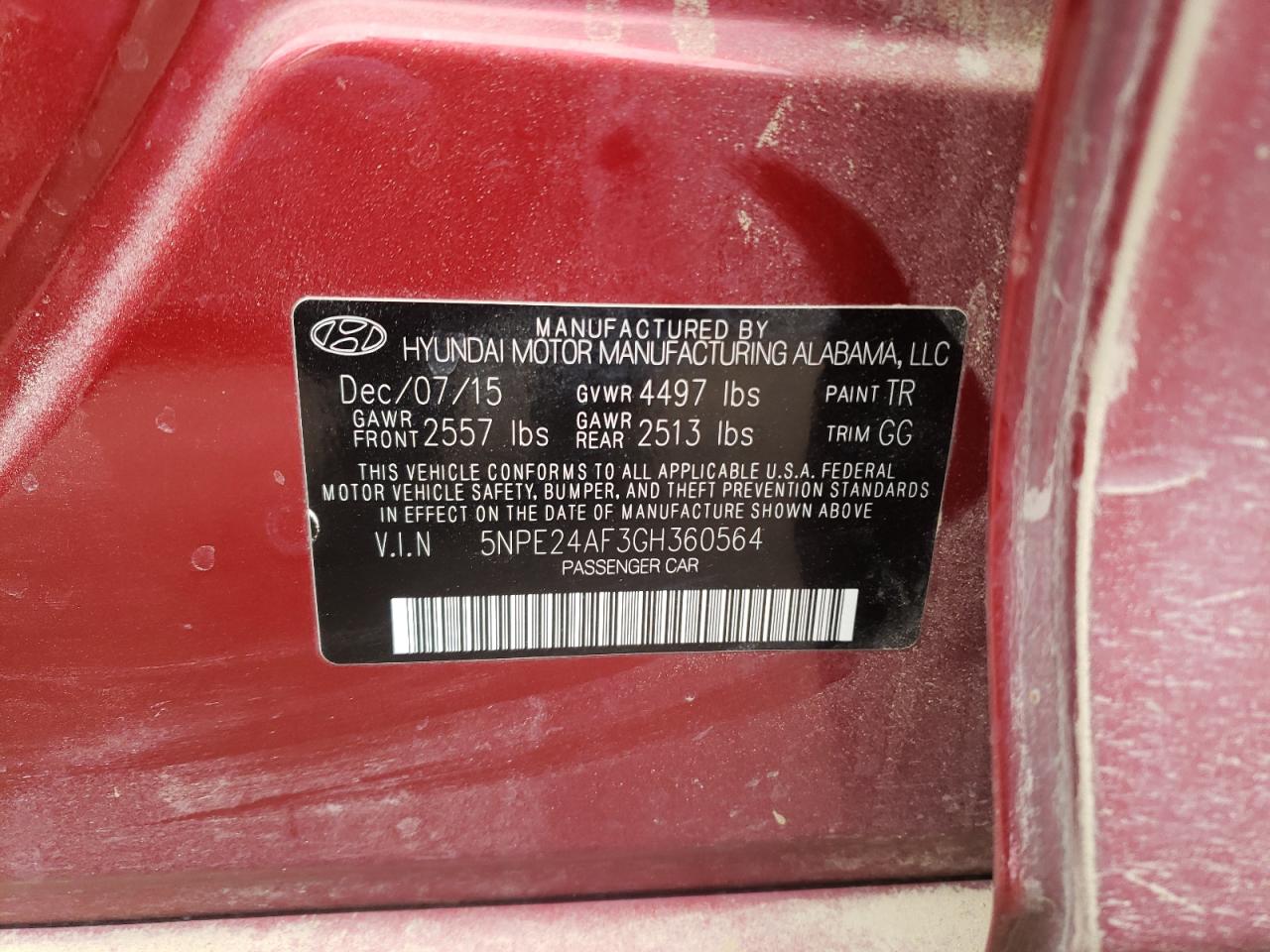 Photo 10 from auction – 2016 HYUNDAI SONATA SE with VIN 5NPE24AF3GH360564